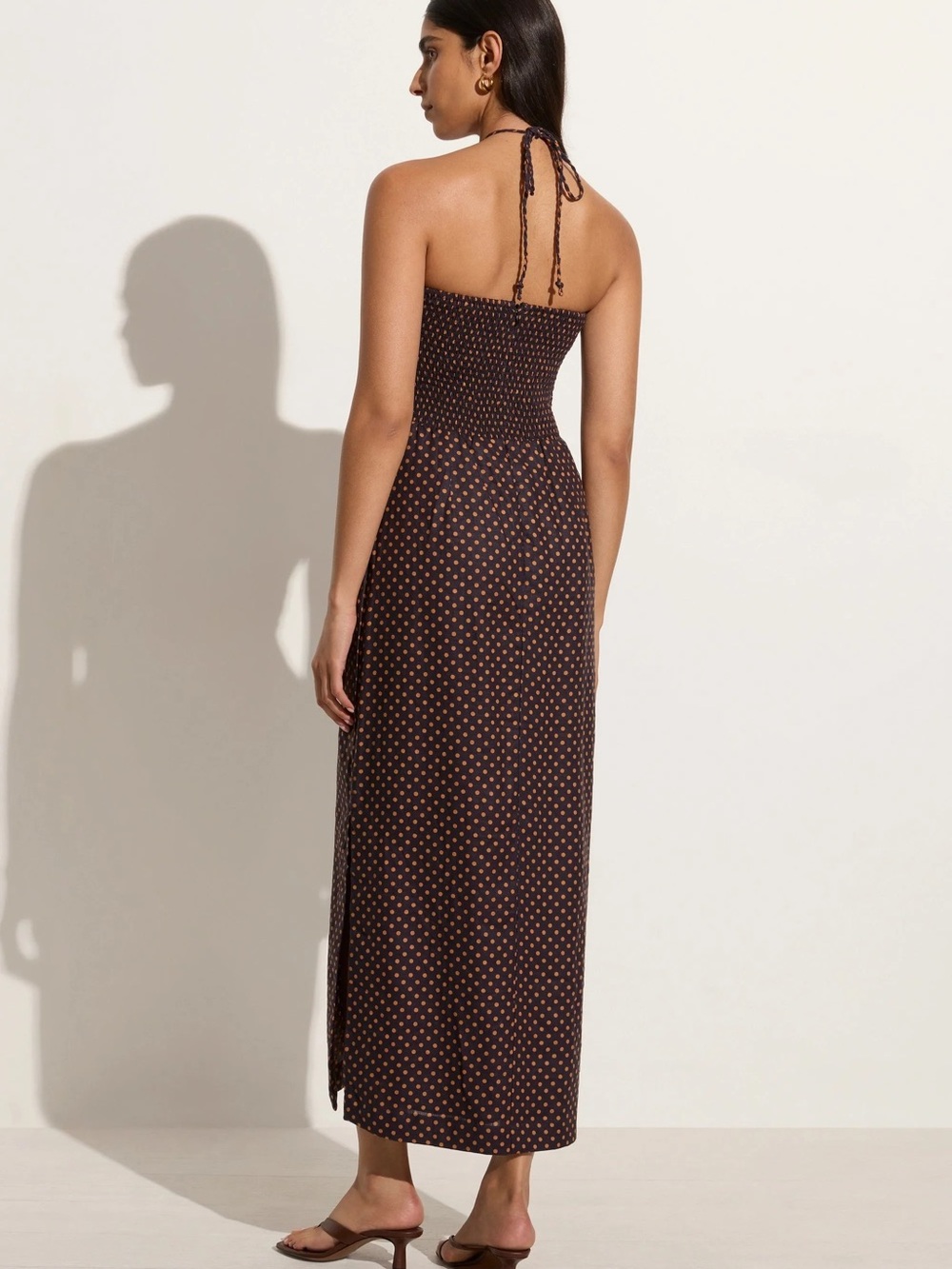 Faithfull the Brand Brown Polka Dot Strapless Midi Dress - Picture 2 of 3